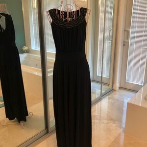 Black beaded maxi dress. Size small. Fits petites.